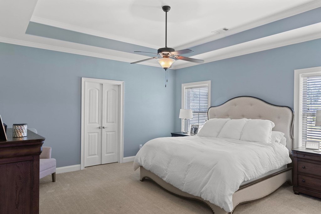 Master bedroom with trey ceiling